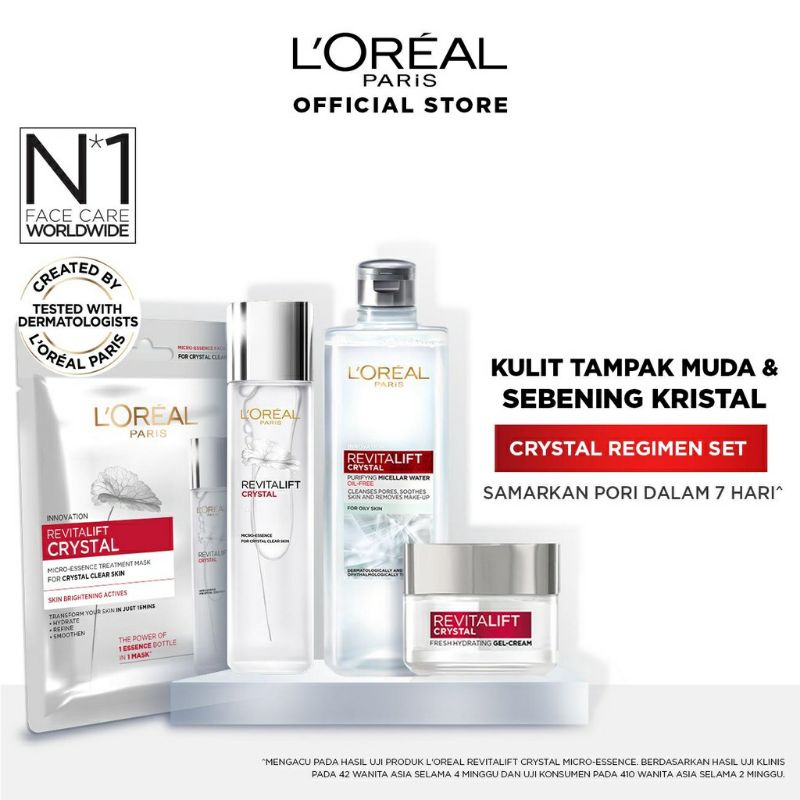 Loreal Revitalift Crystal Micro Kit - Gel cream, Micro Essence, Micellar Water, Sheetmask.