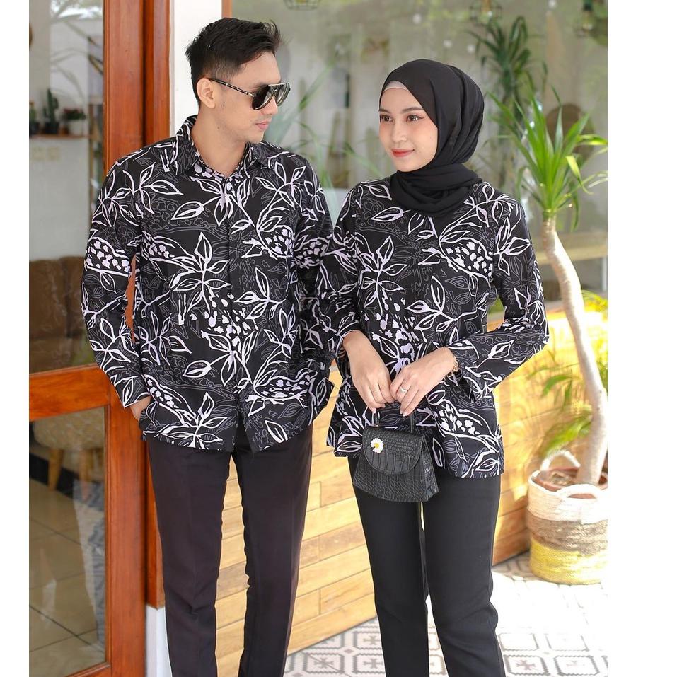 Hot Sell.. Benang Raja Batik Couple Pria Wanita Motif Daun Kertas