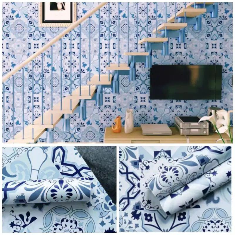 Grosir Termurah Wallpaper Sticker Dinding Biru Bertekstur Batik Pekalongan Shopee Indonesia