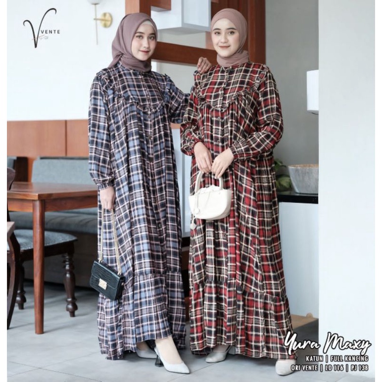 Gamis Katun Kotak Kotak YURA Maxy Ori Vente Daily