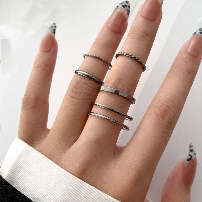 5pcs Cincin Midi Gaya Retro Punk Vintage Minimalis Bahan Metal Untuk Wanita