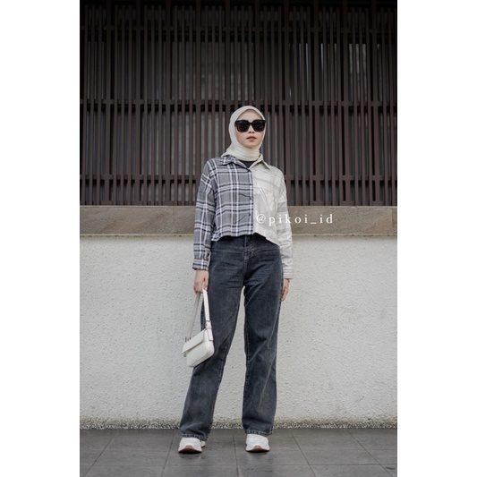 Kemeja flanel crop top kotak kotak kasual / kemeja kotak crop / kemeja crop wanita lengan panjang 46