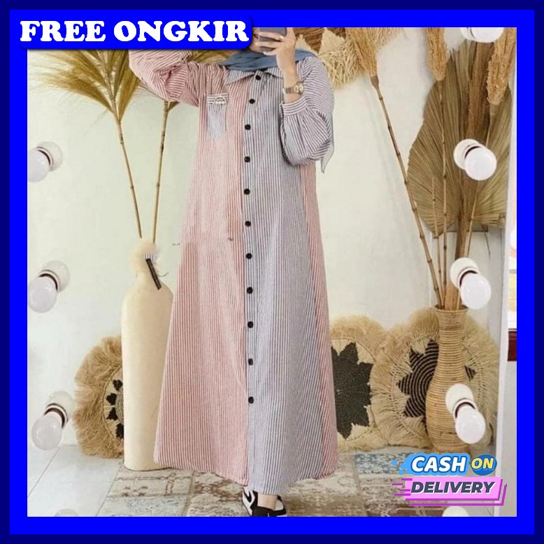 Diskon // Realpict - Elif Dress Bahan Air Flow Crincle Gamis Wanita Terbaru 2021 Murah Gamis Polos R