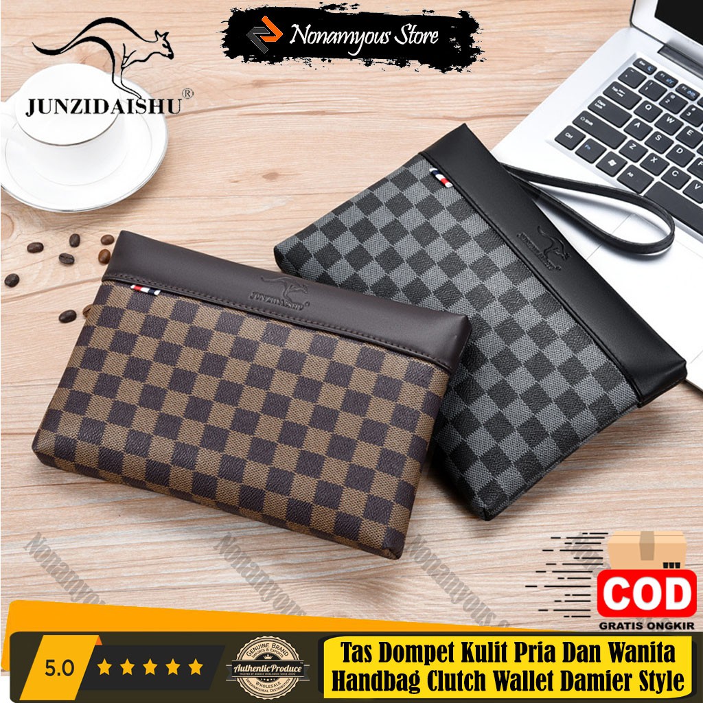 [ORIGINAL] Junzidaishu Tas Dompet Kulit Pria dan Wanita Handbag Clutch Unisex Wallet Damier Style Import