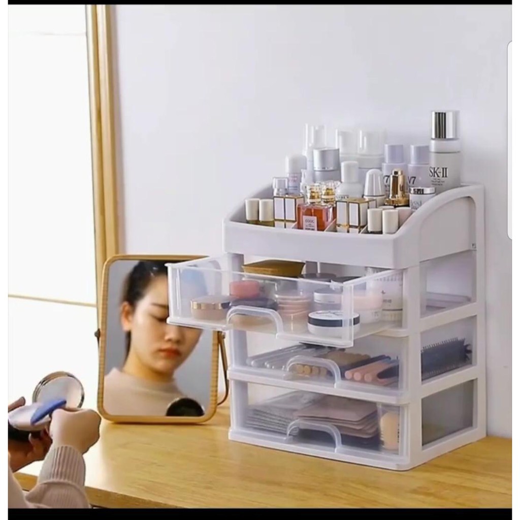 RAK KOSMETIK 3 LACI RAK TEMPAT KOSMETIK SUSUN MULTIFUNGSI Rak Makeup Storage RAK BUKU RAK SEPATU RAK BAJU  TEMPAT MAKE UP  Kotak Penyimpanan Skincare Tempat Kosmetik SERBAGUNA murah gan STORAGE BOX KERANJANG RAK LIPSTIK ACECORIS TAS