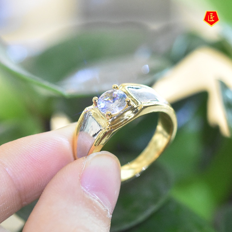 [Ready Stock]Fashion Simple 18K Gold Moissanite Ring