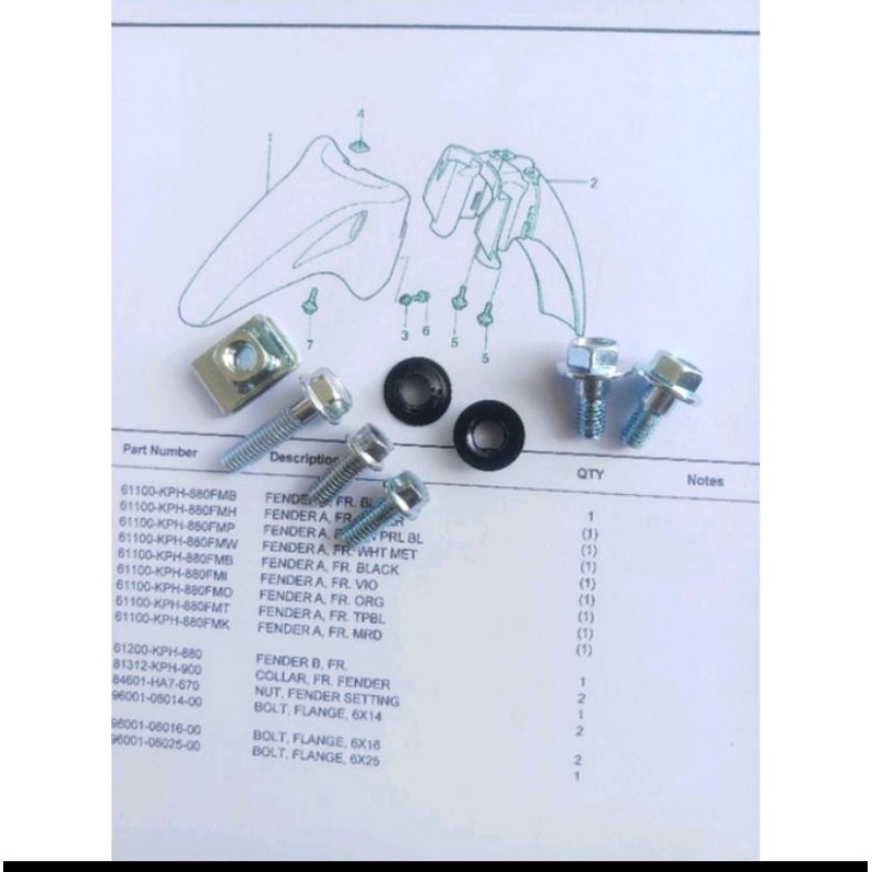 Baut set spakbor depan honda kharisma supra x 125 original