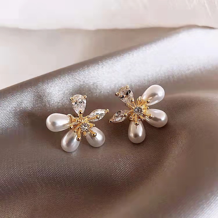 2022 Anting Tusuk Sterling Silver 925 Desain Bunga Hias Zircon + Mutiara Gaya Korea Untuk Wanita