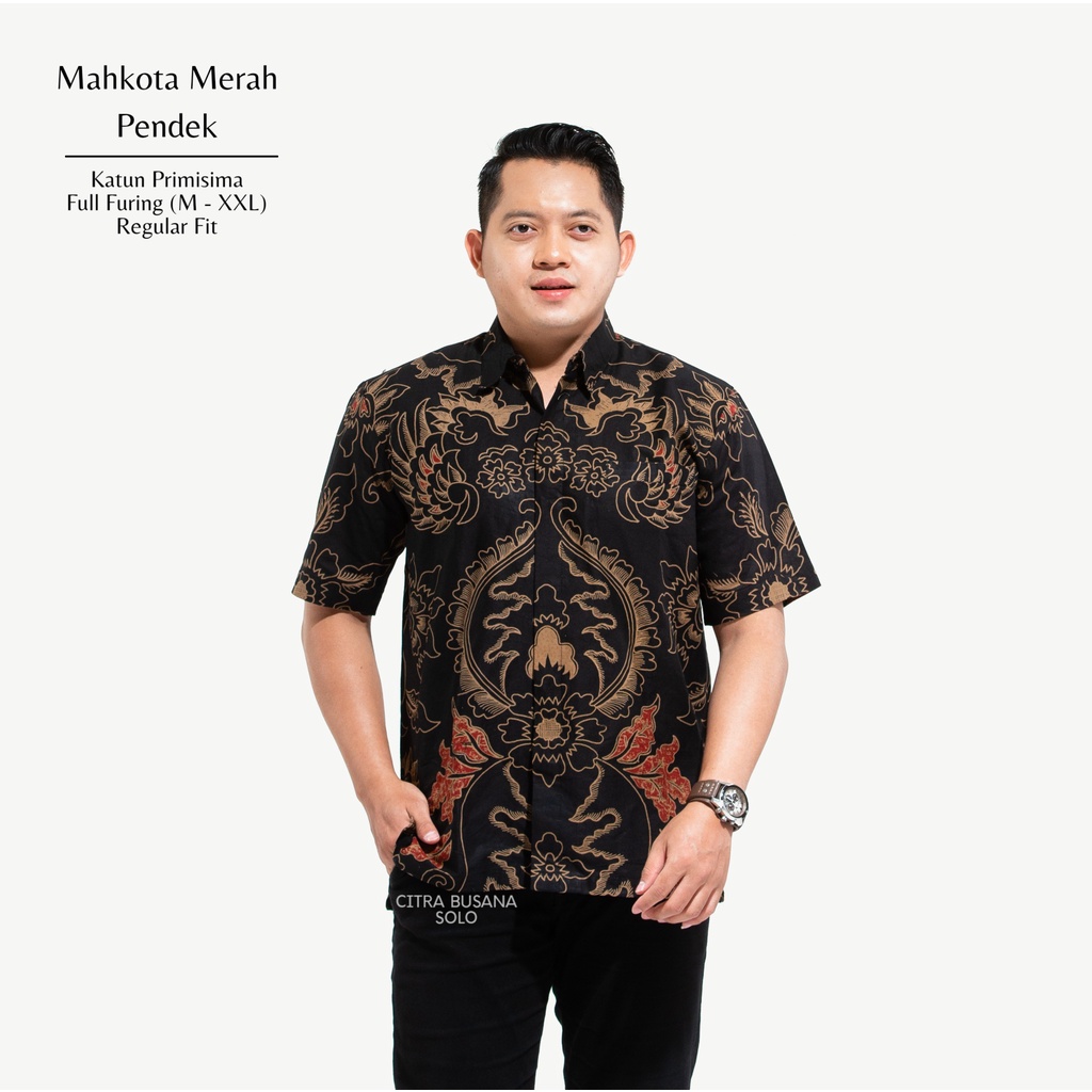 MAHKOTA MERAH PENDEK Kemeja Batik Pria Full Furing Bahan Katun Primisima