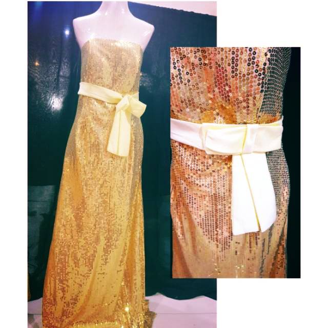 LD.052 gaun panjang pesta formal warna gold elegant syle