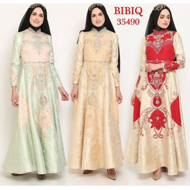 Baju Gamis Brokat Pesta Bibiq 35490 Baju Muslim Mewah Bibiq Fashion Bahan Jacquard Terbaru
