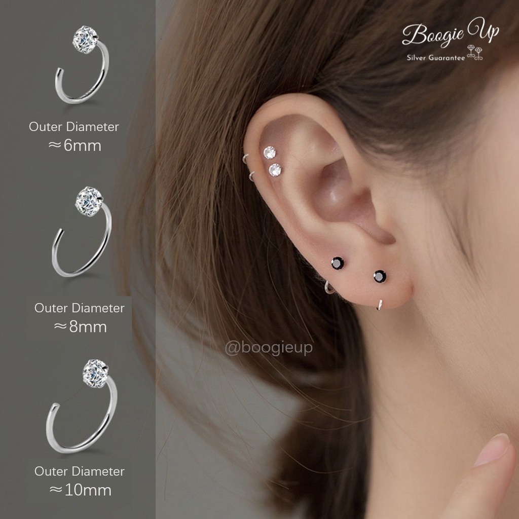 S925 Silver Earrings 1 Pair CZ Hook Kecil Berlian Zirkon Anting Harian Lingkaran Heliks Tindik Minimalis Anting Huggies Tanpa Dukungan Hypoallergenic