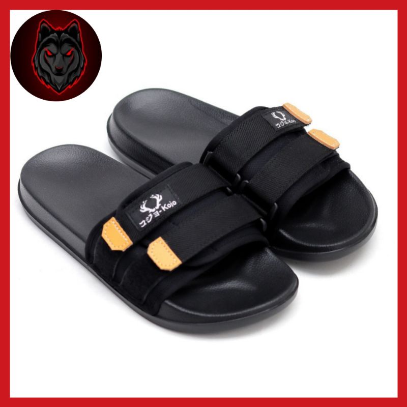 HANZO BLACK| Sandal Slide fashion hitam/sandal pria/ Slop Pria BAYAR DI TEMPAT Sandal Slip On Pria 05