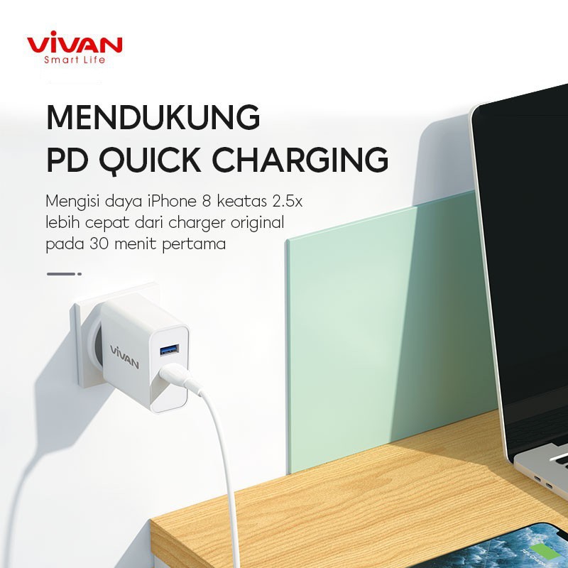 Vivan Power Blitz Charger Fast Charging 30W PD and QC3.0 With Kabel TYPE-C - Garansi Resmi 1 Tahun