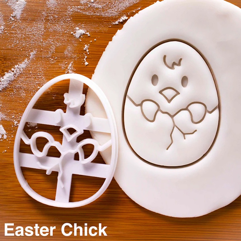 3pcs Cetakan Pemotong Adonan Kue Fondant Desain Easter Egg Chicken Rabbit Untuk Dekorasi