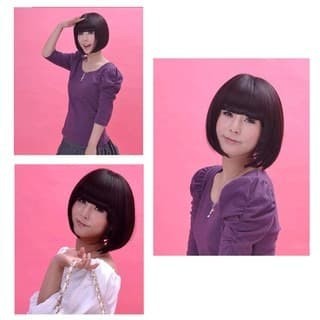 wig bob rambut pendek dengan poni warna hitam