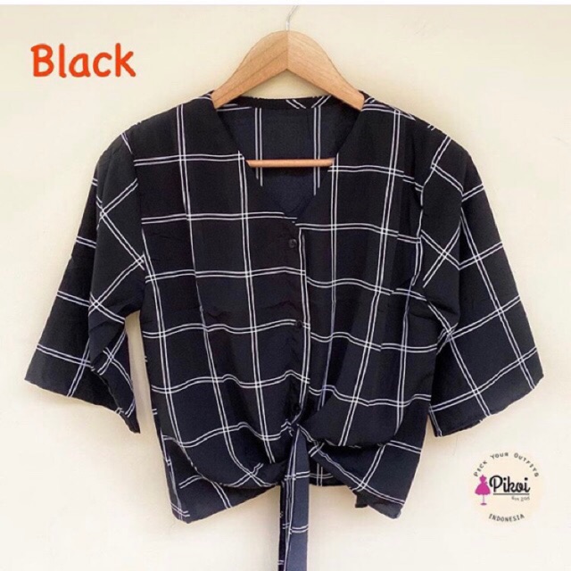 Blouse ikat lucu / blouse putih wanita / blouse hitam cewek / blouse kotak / blouse korea murah 2114