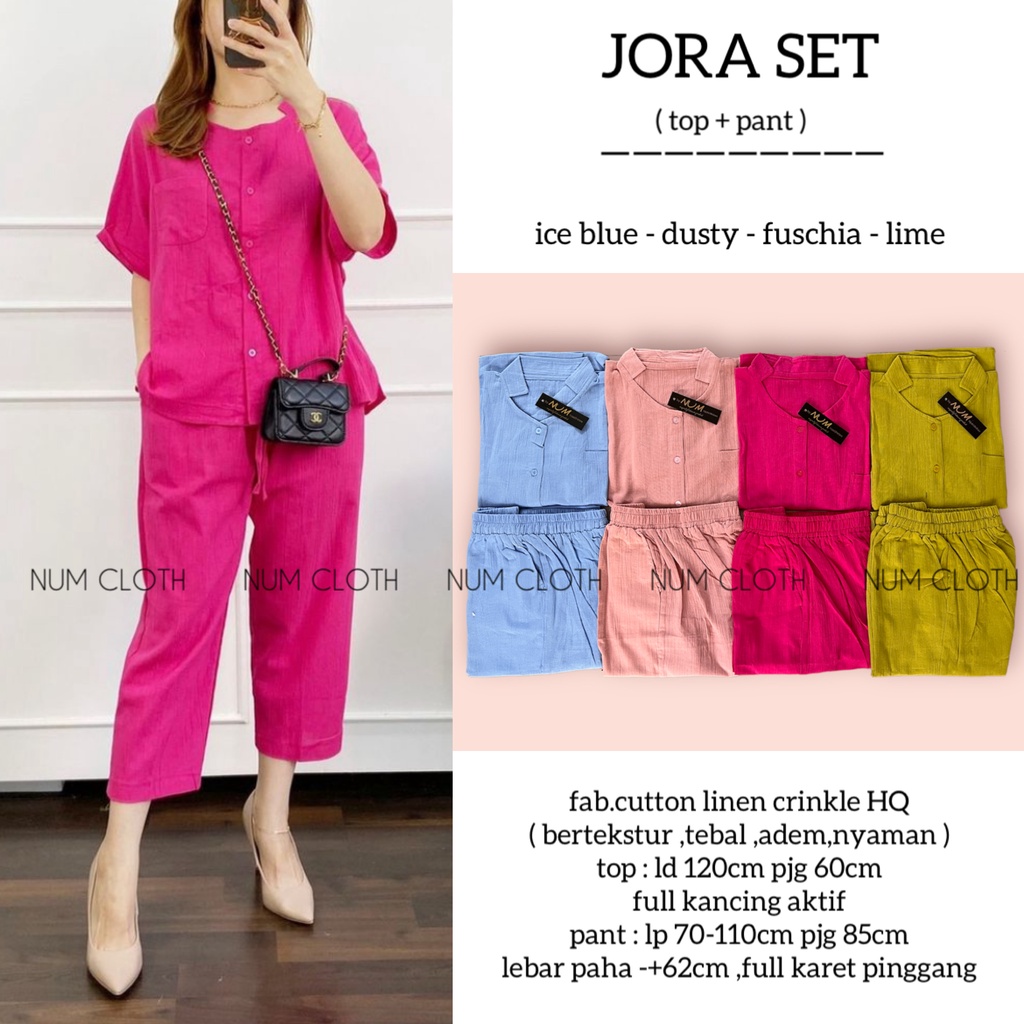 Jora set ( top + pant ) setelan linen crinkle