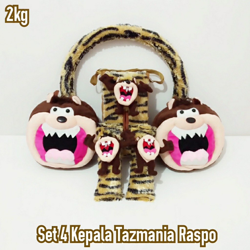 Bantal mobil Sandaran Penyangga Pengaman Set 4 Headrest Tazmania Coklat Kombinasi Raspo Loreng ( Tis