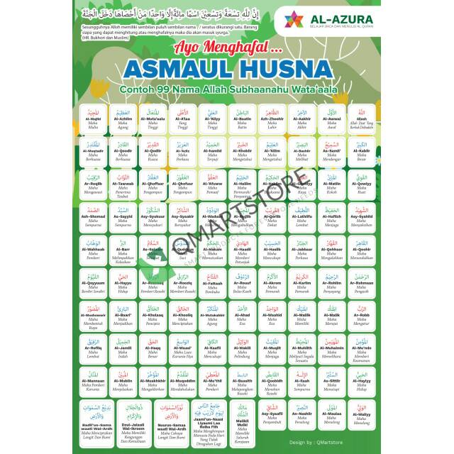 Poster Asmaul Husna Dan Artinya - Asma Ul Husna 99 Names Of Allah Allah Calligraphy Allah Allah ...