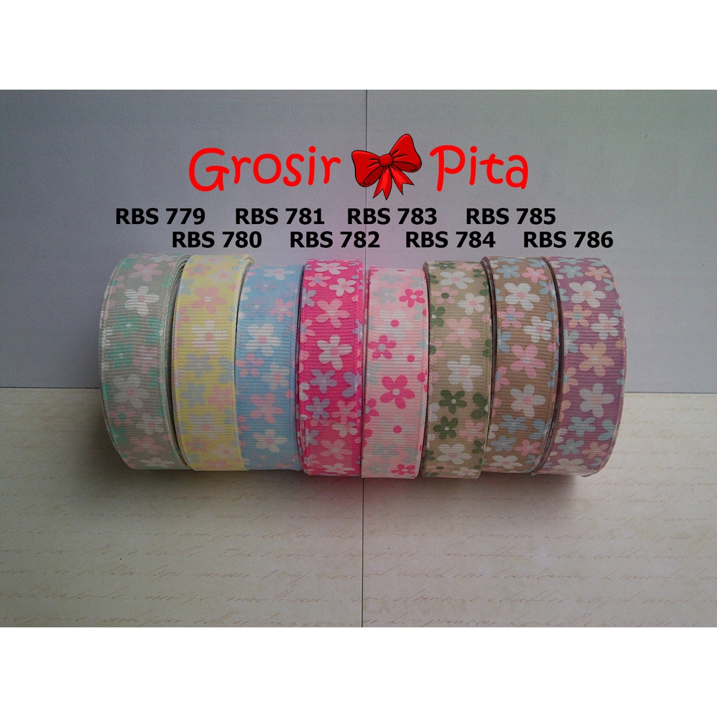 

(25 yard) Pita Grosgrain Motif Bunga RBS 779,780,781,782,783,784,785,786 | Toko Bahan Craft | Grosir Pita