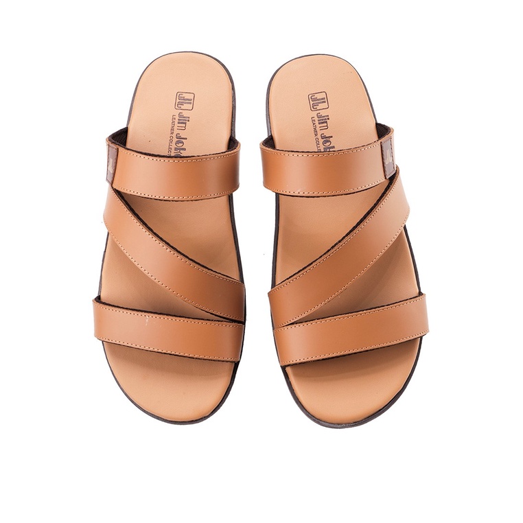 SANDAL CASUAL JIM JOKER PRIA ORIGINAL SLIDE KULIT BRANDED COKLAT JJ35