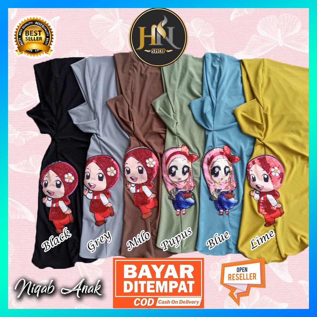 Hijab Niqab Anak Karakter Lol Light Nyala Bahan Balon Premium Kerudung Masker Anak Grosir Murah
