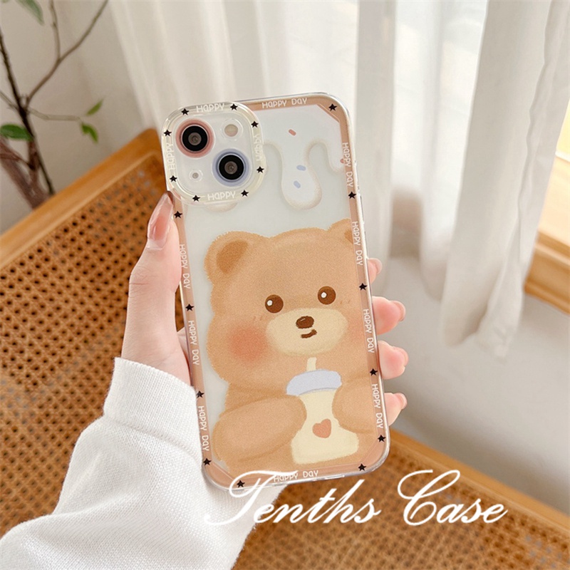 Oppo A78 A17 A17K A57 A77 A76 A96 A95 A93 A74 A55 A54 A16 A16k A15 A53 A33 A32 A31 A9 A5 A5s A3s Reno 7Z 6Z 5Z 5 A94 A92 A52 F11 F9 Casing Hp Beruang Lucu Lembut Bening Sarung