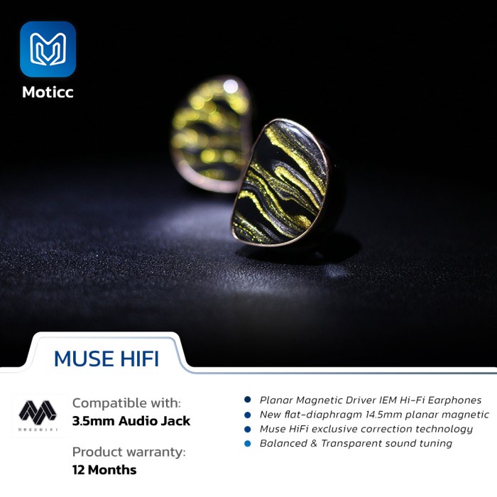 MUSE HIFI POWER Flat Diaphragm 14.5mm Planar Magnetic In Ear IEM