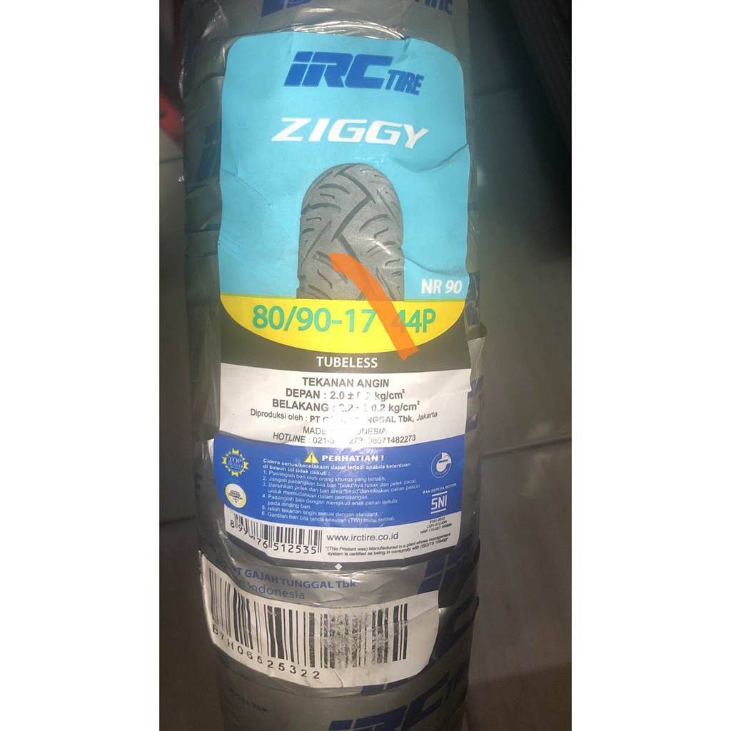 ban luar irc 80/90-17 ziggy nr90 tubeless