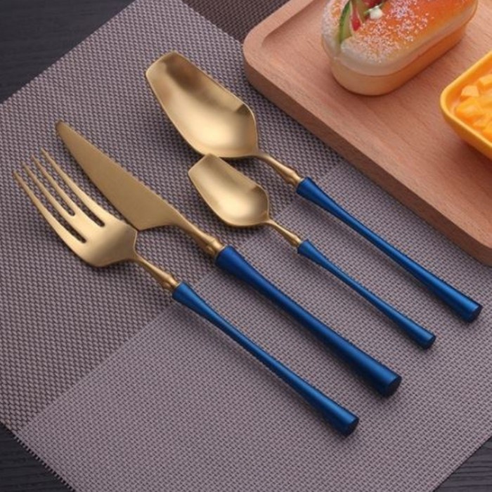 Cutlery Set - Sendok Garpu Set Silver Gold Square Cutlery Set