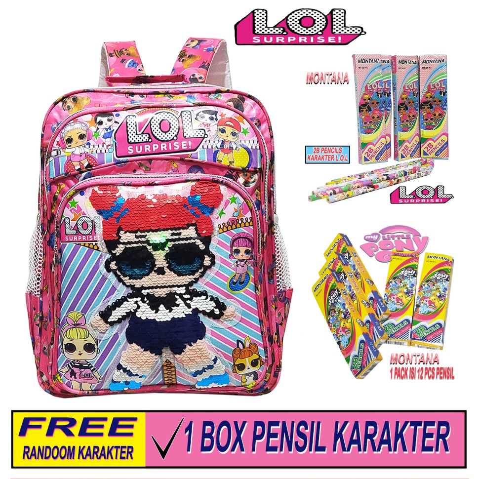 Tas Anak Ransel SEQUIN LOL - Tas Ransel Anak Sekolah SD Usap Karakter LOL