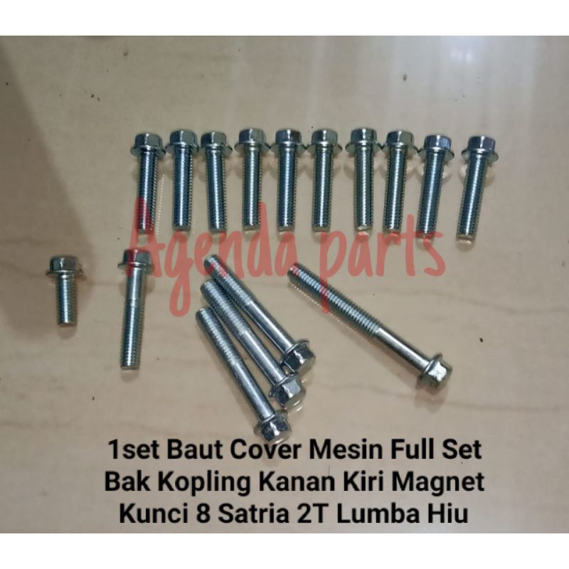 1set Baut Cover Mesin Full Set Bak Kopling Kanan Kiri Magnet Kunci 8 Satria 2T Lumba Hiu