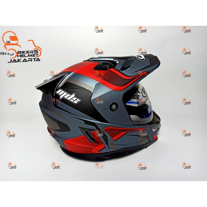 MDS HELM SUPER PRO MOTIF 2 ALL GREY MATT RED SUPERMOTO FULL FACE