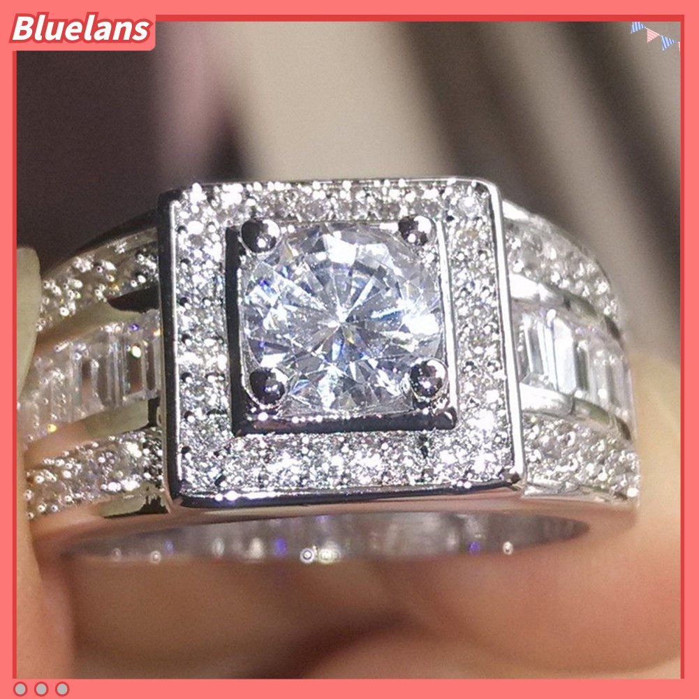 Bluelans Fashion Men Rhinestone Wedding Engagement Finger Ring Party Decor Jewelry Gift