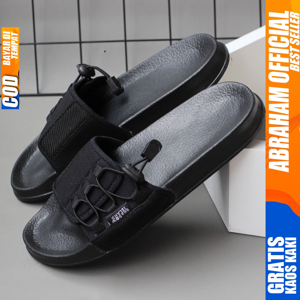 ABRAHAM Vincen Sandal Slide Pria Sendal Slop Flip Flop Hitam