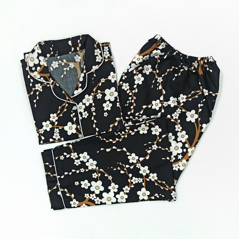 Baju Tidur Wanita / Piyama Wanita Tie Dye Set Motif Kekinian-Sakura Black