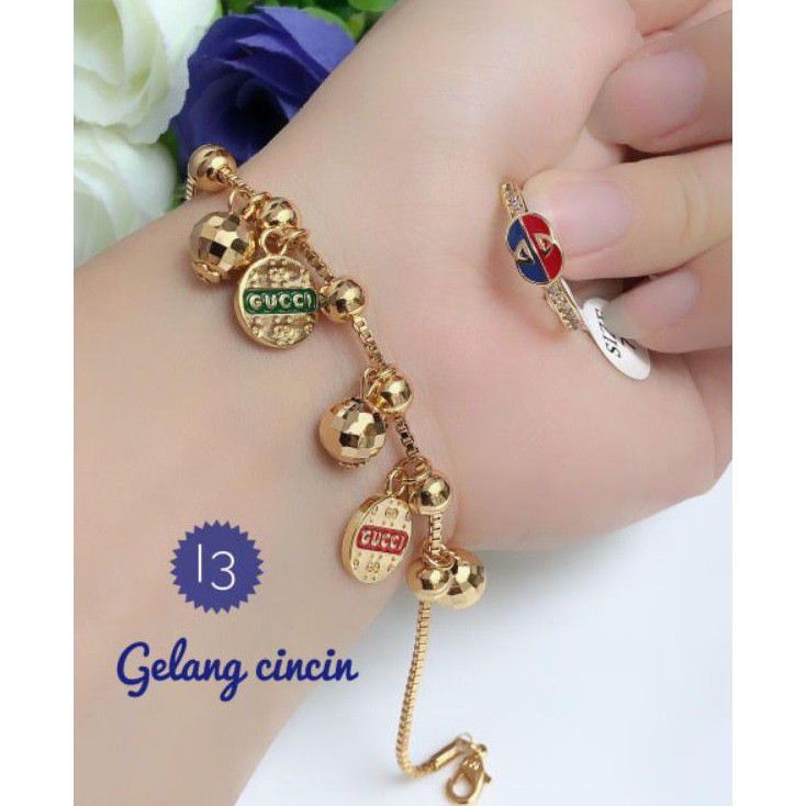 (FEB) PROMO TERMURAH Set Perhiasan Lapis Emas Xuping Gelang Cincin Bandul Gucci Gold Mewah Titanium