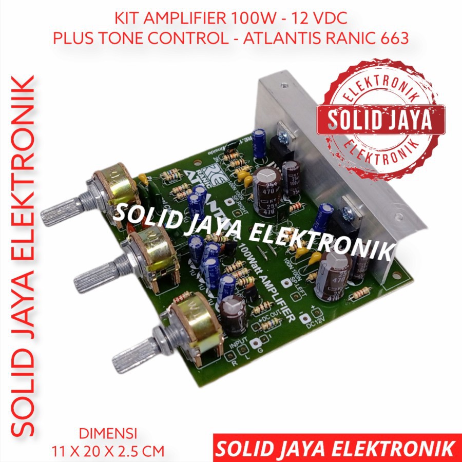 KIT POWER AMPLIFIER 100W STEREO 12VDC 12 V VOLT AKI ACCU MOBIL CAR AMPLIFIER ATLANTIS RANIC 663