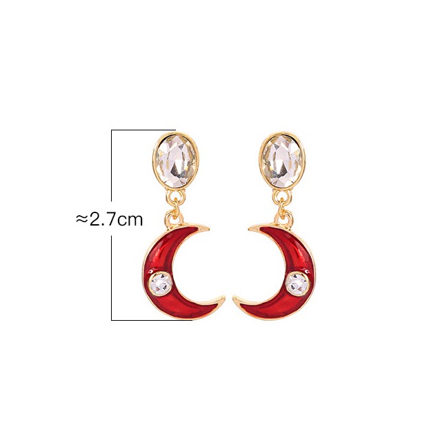 LRC Anting Tusuk Fashion Drip Oil Moon Stud Earrings F52142
