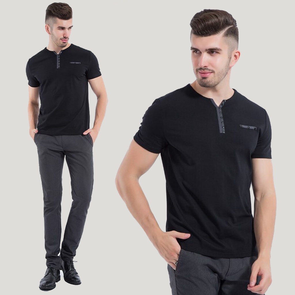 Astro - Baju Kaos Pria Lengan Pendek Hitam Polos Bahan Katun Adem