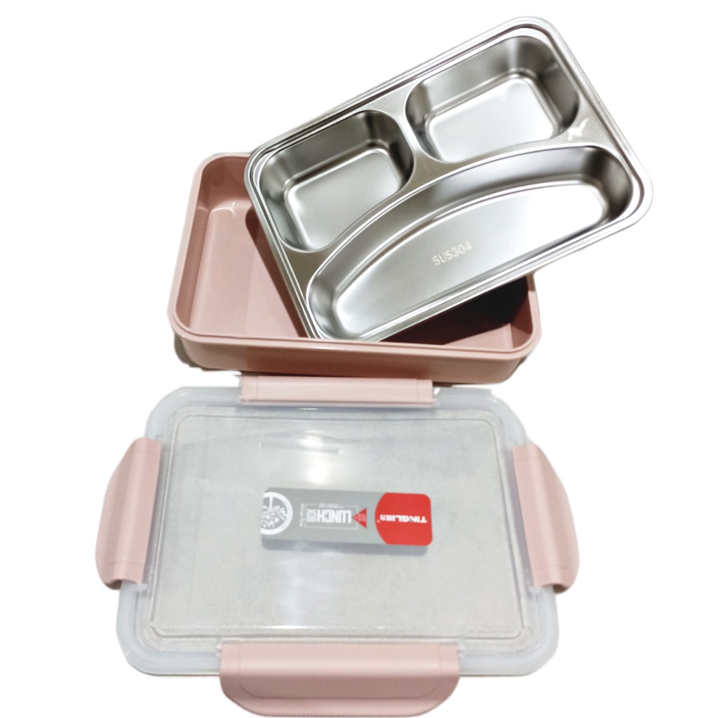 Kotak Makan Bekal Stainless 304 dengan 3 Sekat Dan Anti Bocor 880 ML