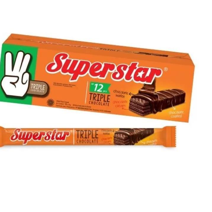 

【Discount Today】 Wafer Superstar Triple Chocolate Coklat [16 g/ 12 pcs/Box] | BIG SALE | New event | Splash