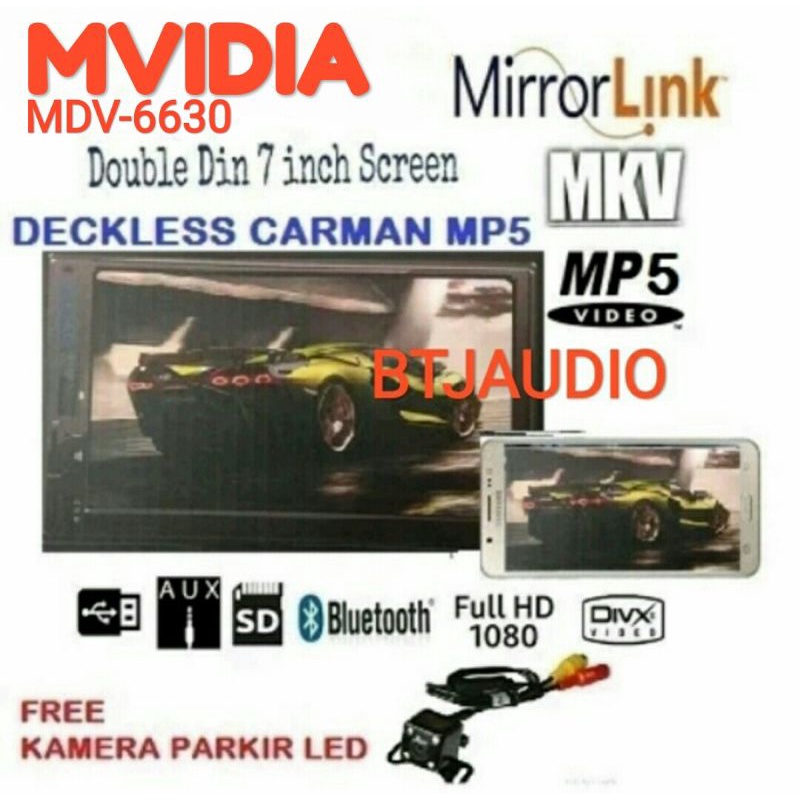 Jual Head Unit Tape Mobil Double Din Deckless Mvidia Mirrorlink Kamera