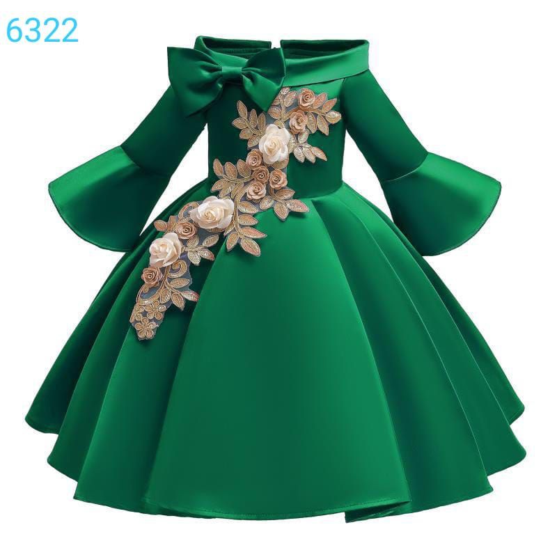 GAUN PESTA ANAK BERLENGAN/GAUN PESTA WARNA HIJAU