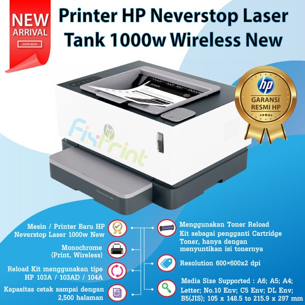 Printer Neverstop Laser Tank HP 1000w Wireless Laserjet MonoChome WiFi