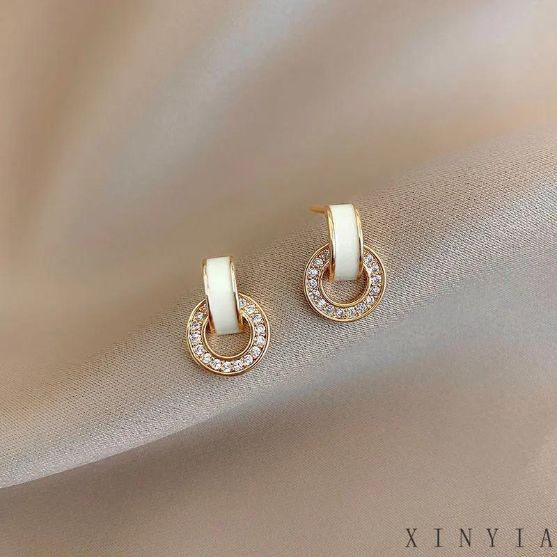 Anting Stud Zircon Bentuk Geometris Untuk Wanita