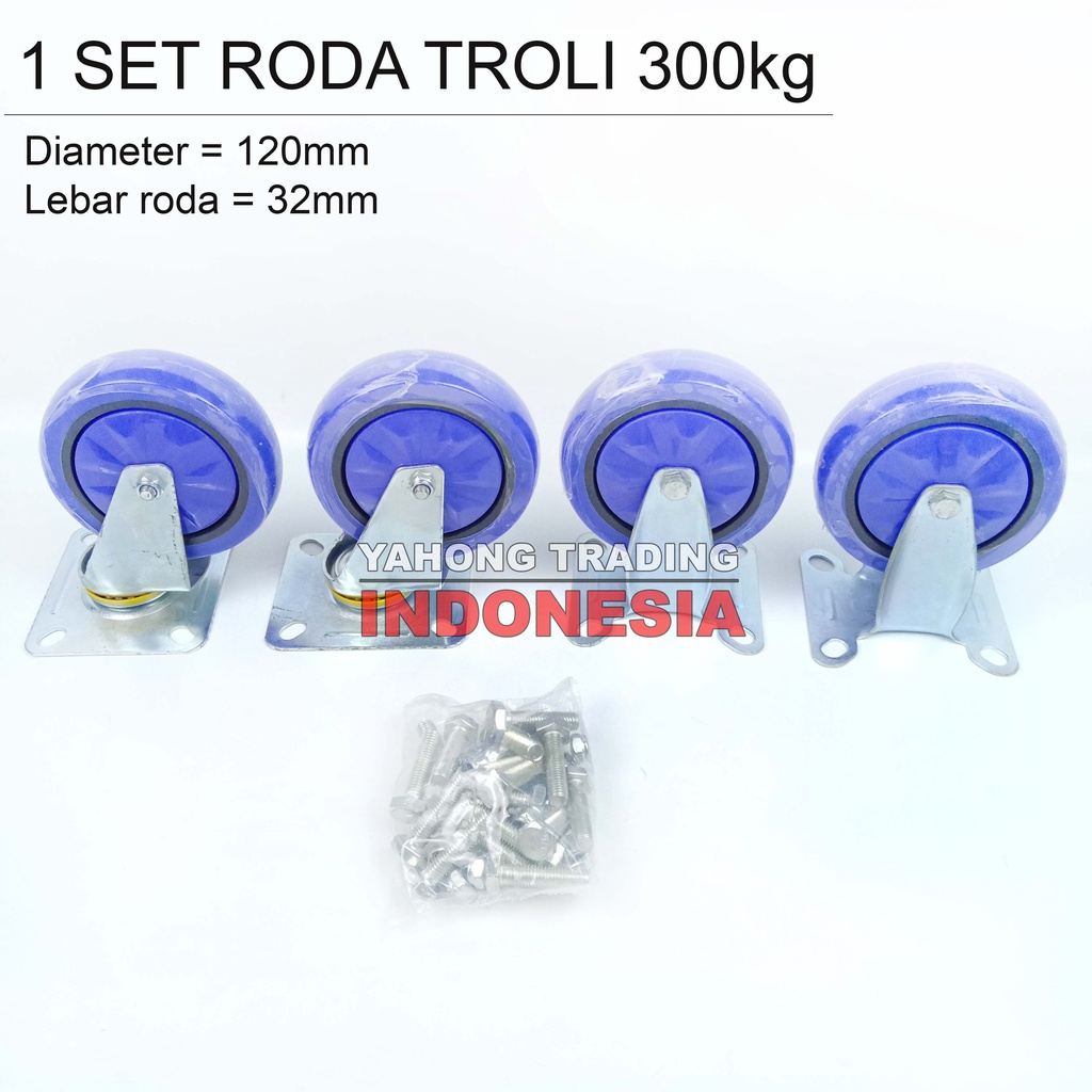 Roda Troli Trolley Wheel 1 Set 300kg