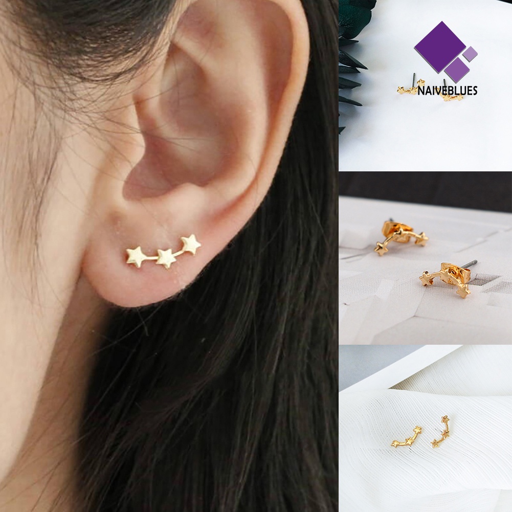 1 Pasang Anting Stud Bentuk Bintang Gaya Elegan Untuk Wanita