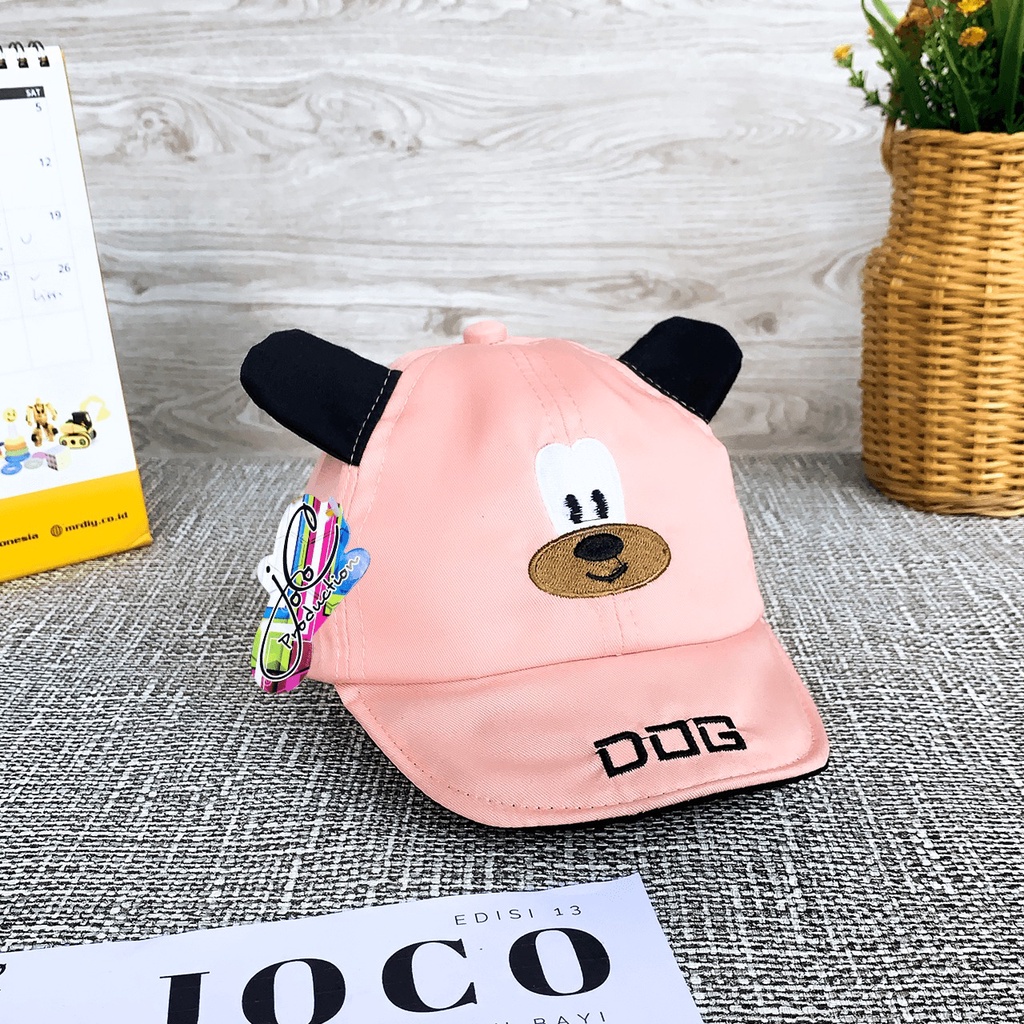 Jocoproduction - Topi Fashon Baby Hat Doggie Cute Anak Bayi Laki-laki & Perempuan Unisex Bordir-PET Dog - Peach